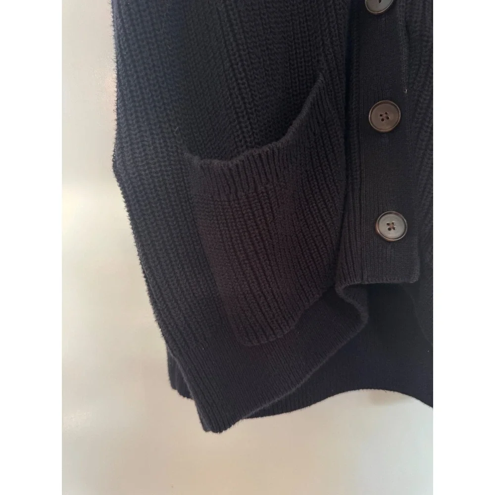 Loft Womens XL Black Cotton Shaker Knit Button Front Cardigan Sweater Pockets